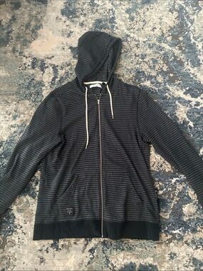Five Four Men's Black & Gray Striped Hooded Zip Sweater